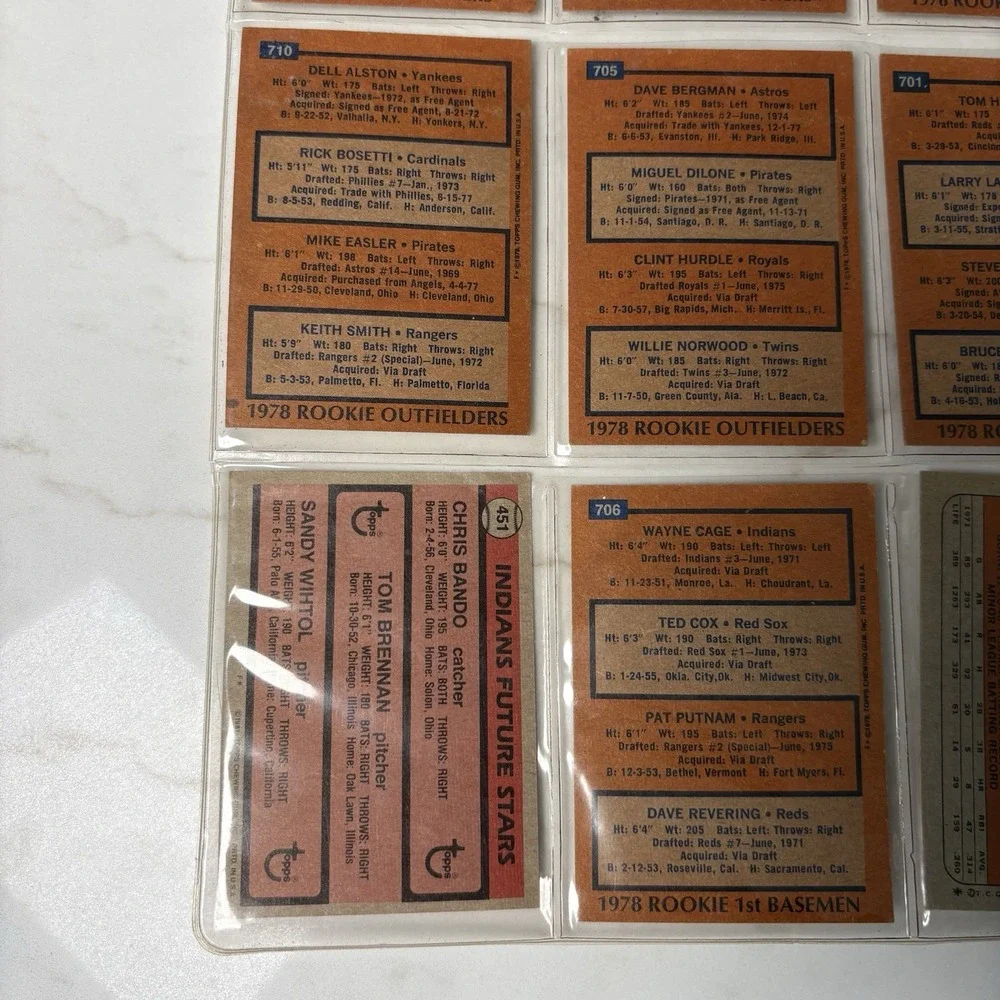 Topps 1978 Baseball Rookie Card Lot of 9 - Pitchers/Catchers/OF/1B